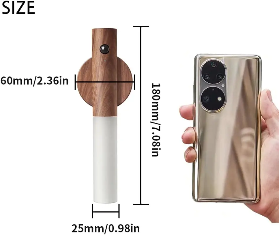 Lampu Malam Walnut dengan Sensor Gerak & Kontrol Sentuh RGB, Set Lampu Dinding Kayu Isi Ulang USB untuk Kamar Tidur, Tangga, Kamar Mandi