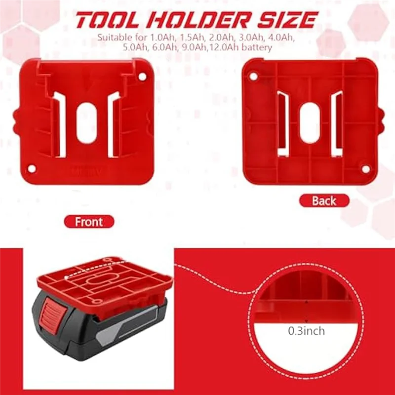 N08R 10Pcs Battery Base And Tool Holder Drill Tool Wall Mount Batteries Storage Battery Mounts Dock Holder For Power Tool-Red