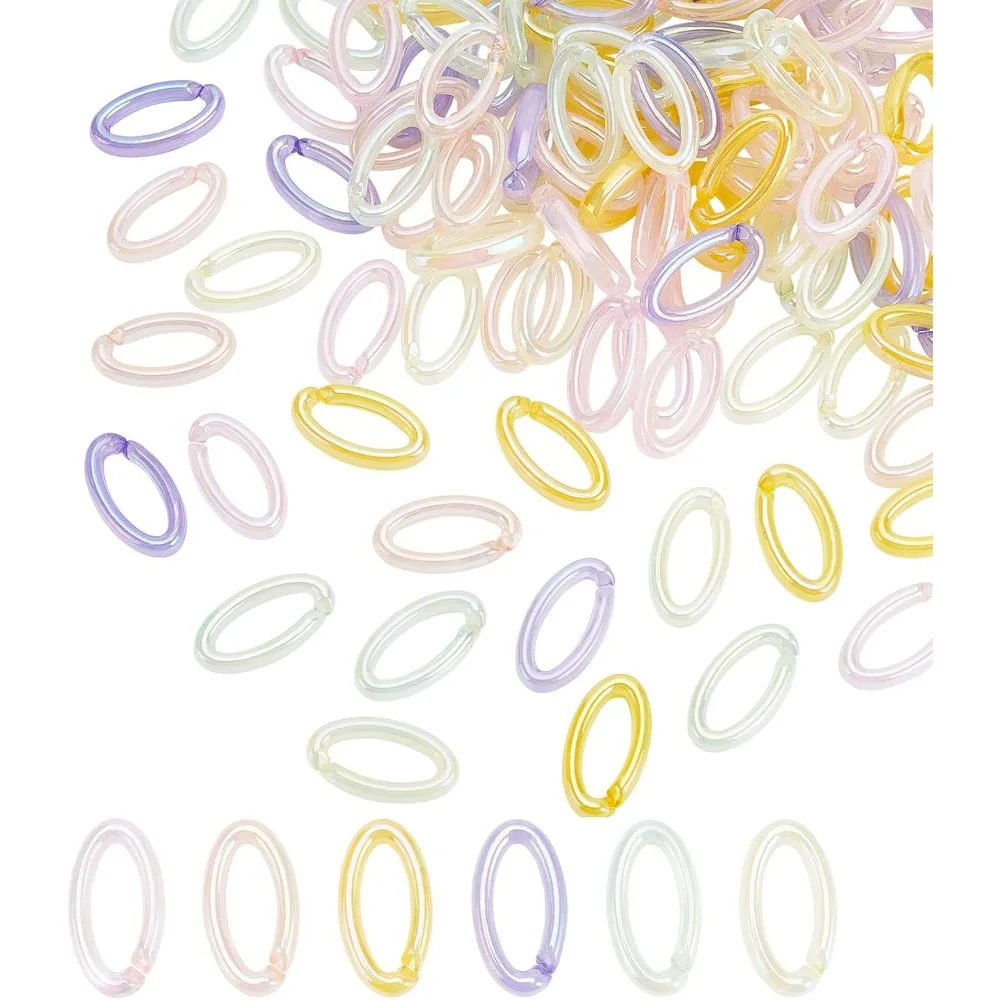 Acrylic Open Linking Rings, 120pcs 6 Rainbow Colors Quick Link Connectors Oval Chains Rings Anti-Lost Keeper Holder Strap Ring