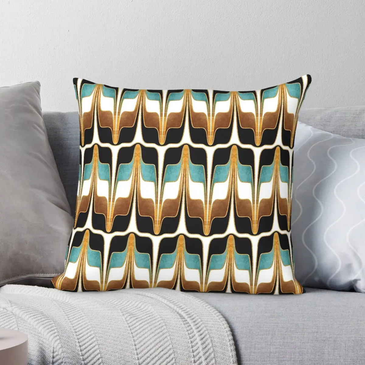 Liquid Ocean Blue Brown Black Square Pillowcase Polyester Linen Velvet Printed Zip Decorative Home Cushion Case