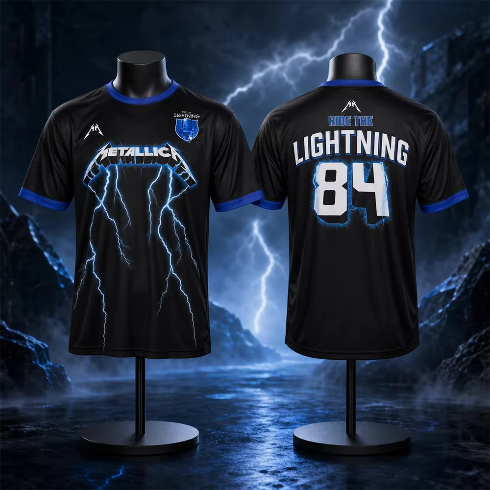 Unisex Metallica Ride The Lightning Jersey Fashionable T-shirt Summer Sports Breathable Quick Dry Parent-Child Matching Clothing