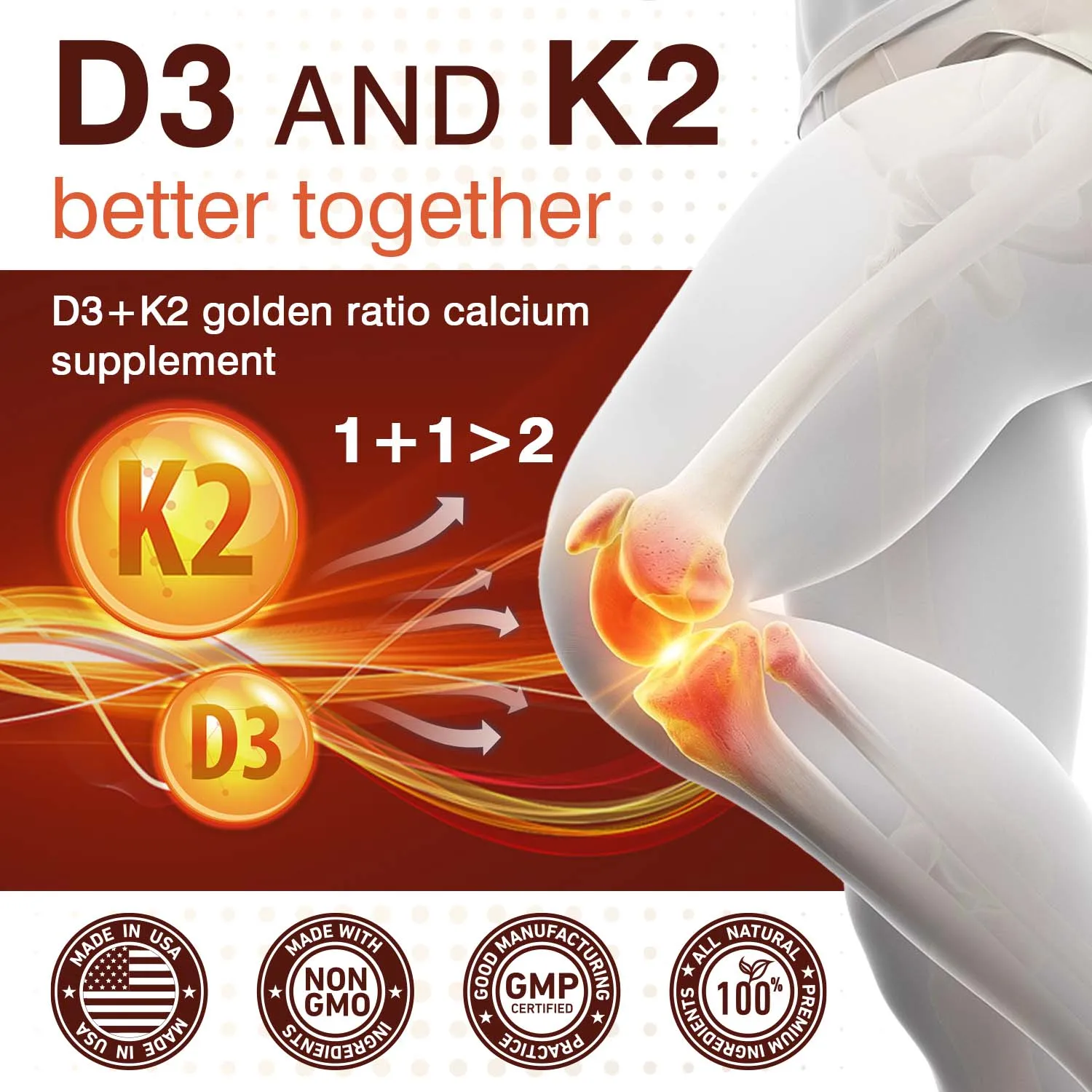 Vitamin D3 10000 IU & K2 200 Mcg - Coconut Oil Softgels - Supports Calcium Absorption, Bone, Immune and Heart Health