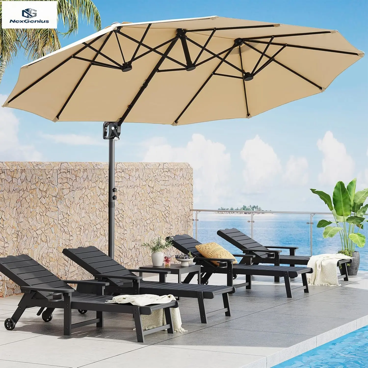 

Cantilever Patio Umbrella Offset Double Sided Rectangular Free Height Adjustment Base Stand Included Heavy Duty Outdoor For Pool