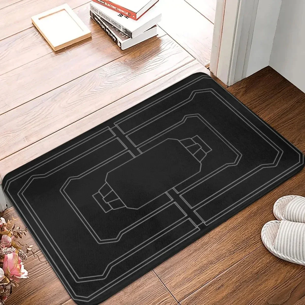 Futuristic Cyberpunk Geometric Doormat Tech Circuit Line Pattern Non Slip Entrance Rug Front Door Entryway Home Decor Floor Mat