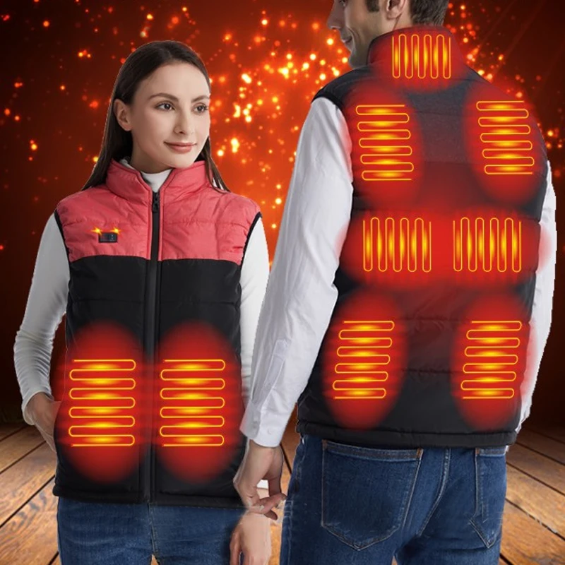 Winter 9 PCS Heated vest Jacket Fashion Men Women Coat Intelligent USB Electric Heating Thermal Windproof Clothes Heated Vest