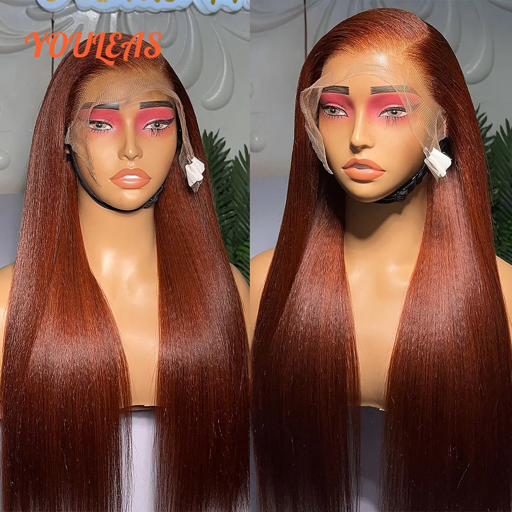 

250% Density Bone Straight Dark Red Colored Wig 13x4 Transparent Lace Front Glueless Human Hair Wig Pre plucked Ready To Wear