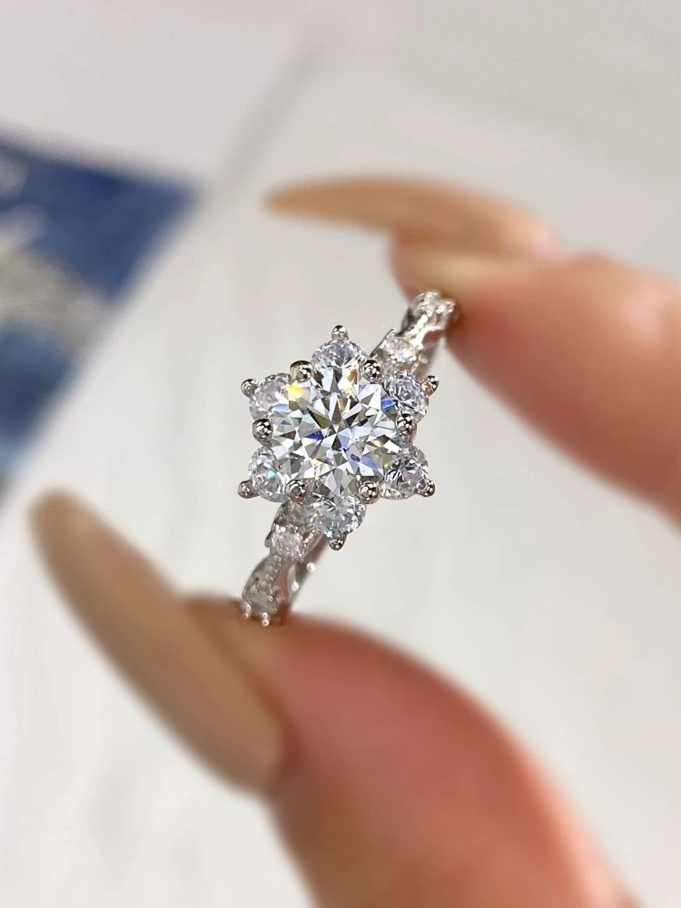

KNB 1-5CT Real Moissanite Diamond Sunflower Ring for Women Gift 925 Sterling Silver Wedding Personalized Luxury Fine Jewelry