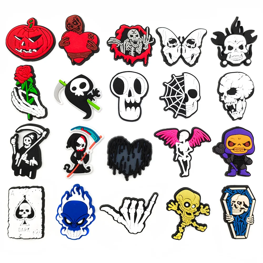 Gothic Skull Skeleton Silicone Shoe Charms Halloween Ghost Clog Decor Detachable DIY Footwear Ornaments Horror Party Gift