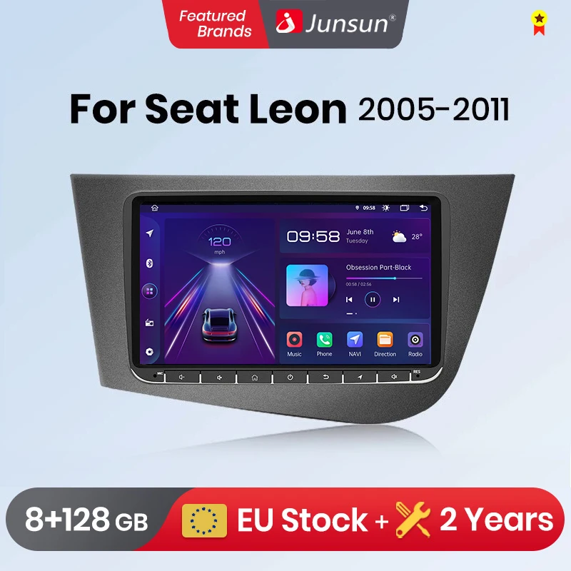 Junsun Android 12 Wireless CarPlay Android Auto Car Intelligent Systems for SAT Leon MK2-2005 Car radio