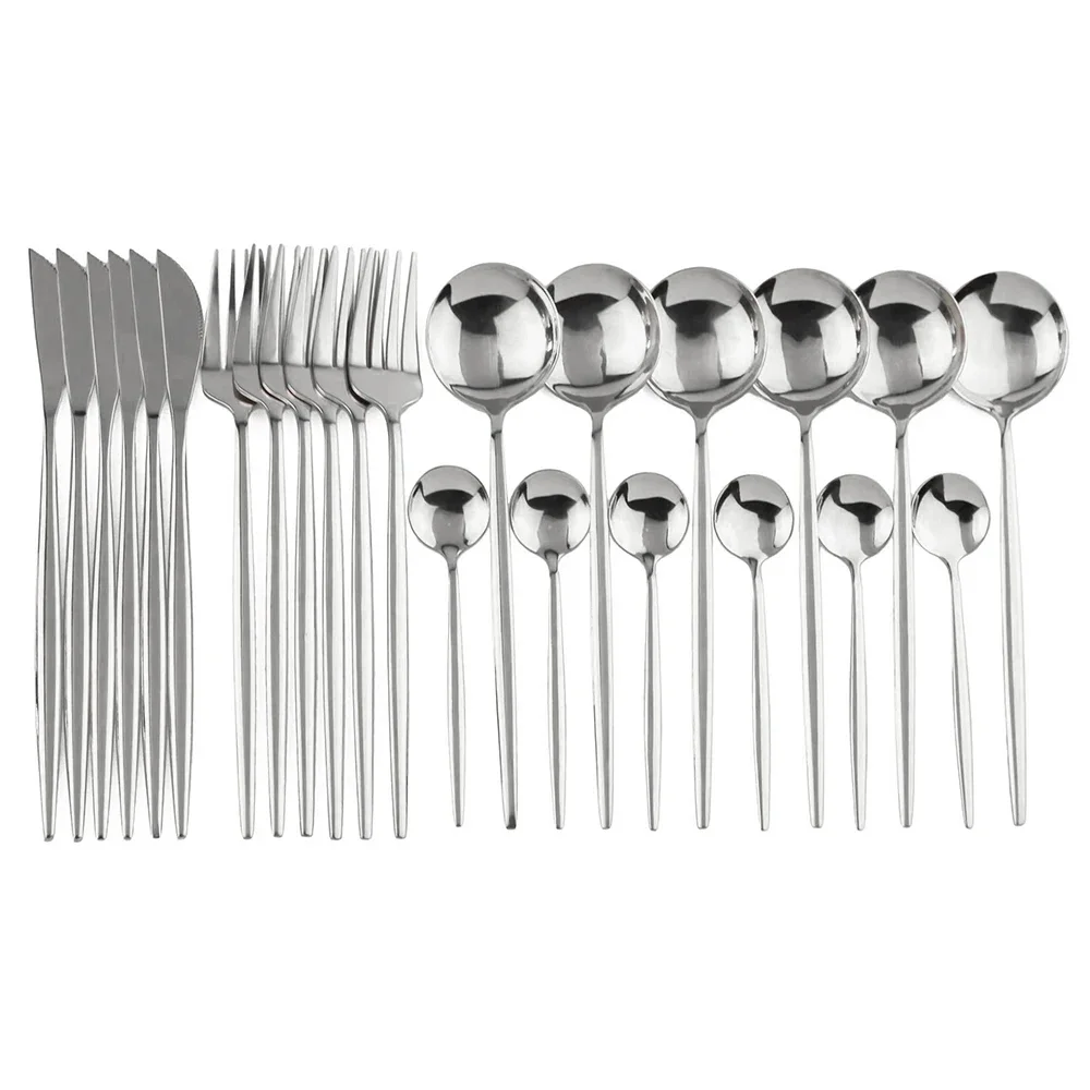 

24Pcs Luxury Mirror Flatware Set Kitchen Stainless Steel Tableware Set Hotel Dinnerware Set Western Silver Cutlery Set Gift