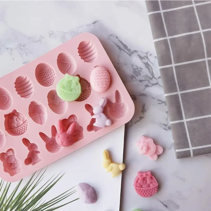 F19B Safe Silicones 18 Cavity Rabbit Eggs Mold High Temperatures Resistant For Dessert Pastries Chocolate Candy