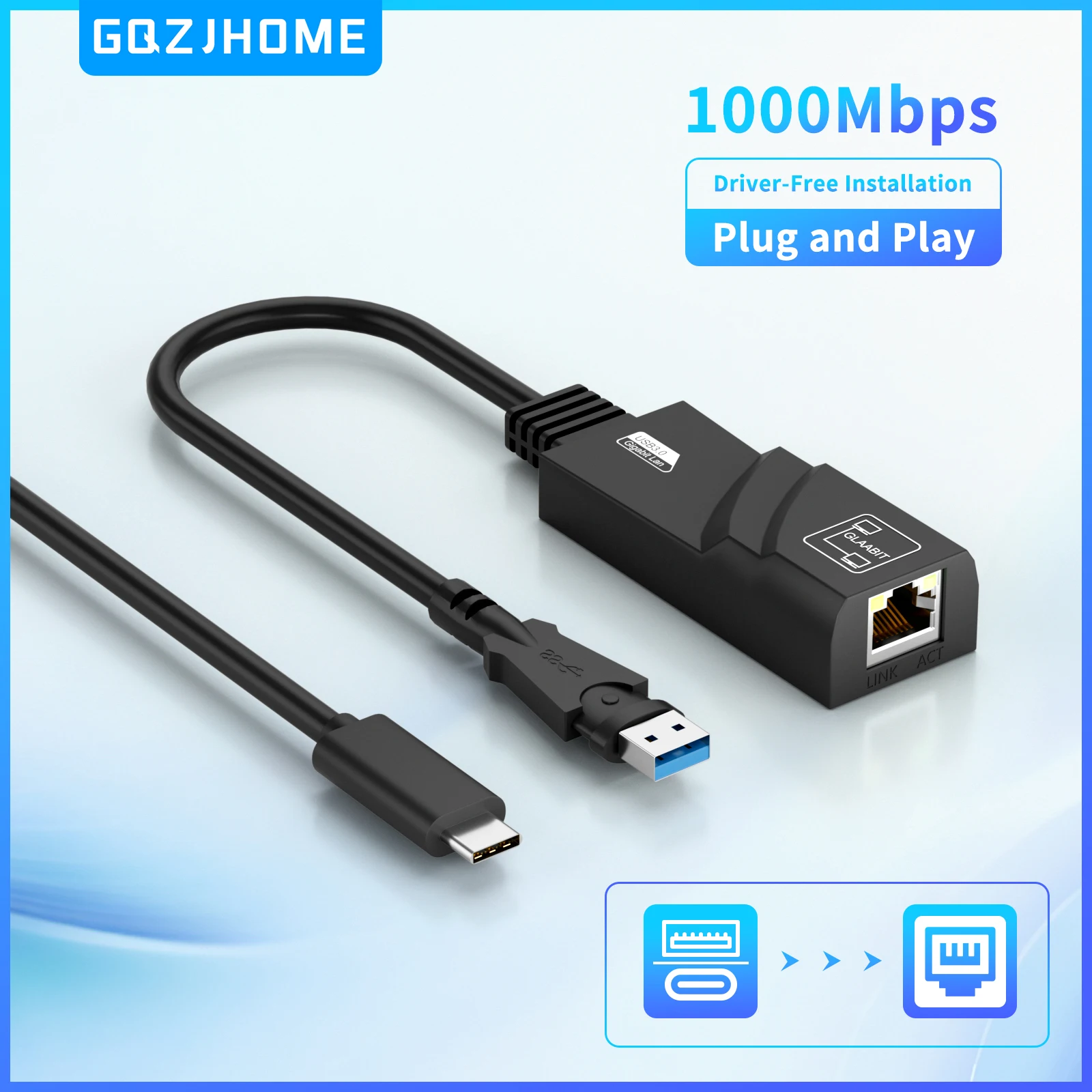 

Проводная сетевая карта USB 3.0 100/1000 Мбит/с USB-RJ45 типа C-RJ45 LAN Ethernet-адаптер для ПК Macbook Windows Ноутбук