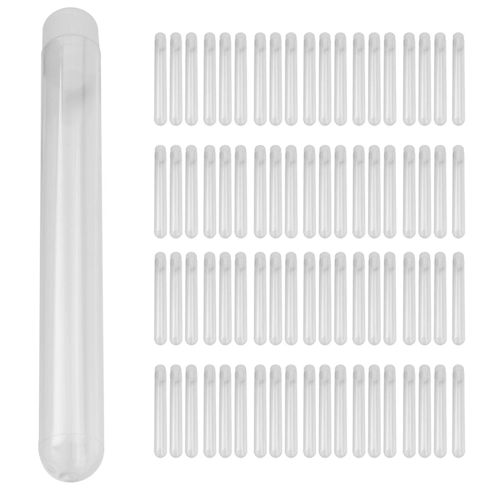 Stylish-200Pcs 12X100mm Transparent Laboratory Clear Plastic Test Tubes Vials With Push Caps School Lab Supplies