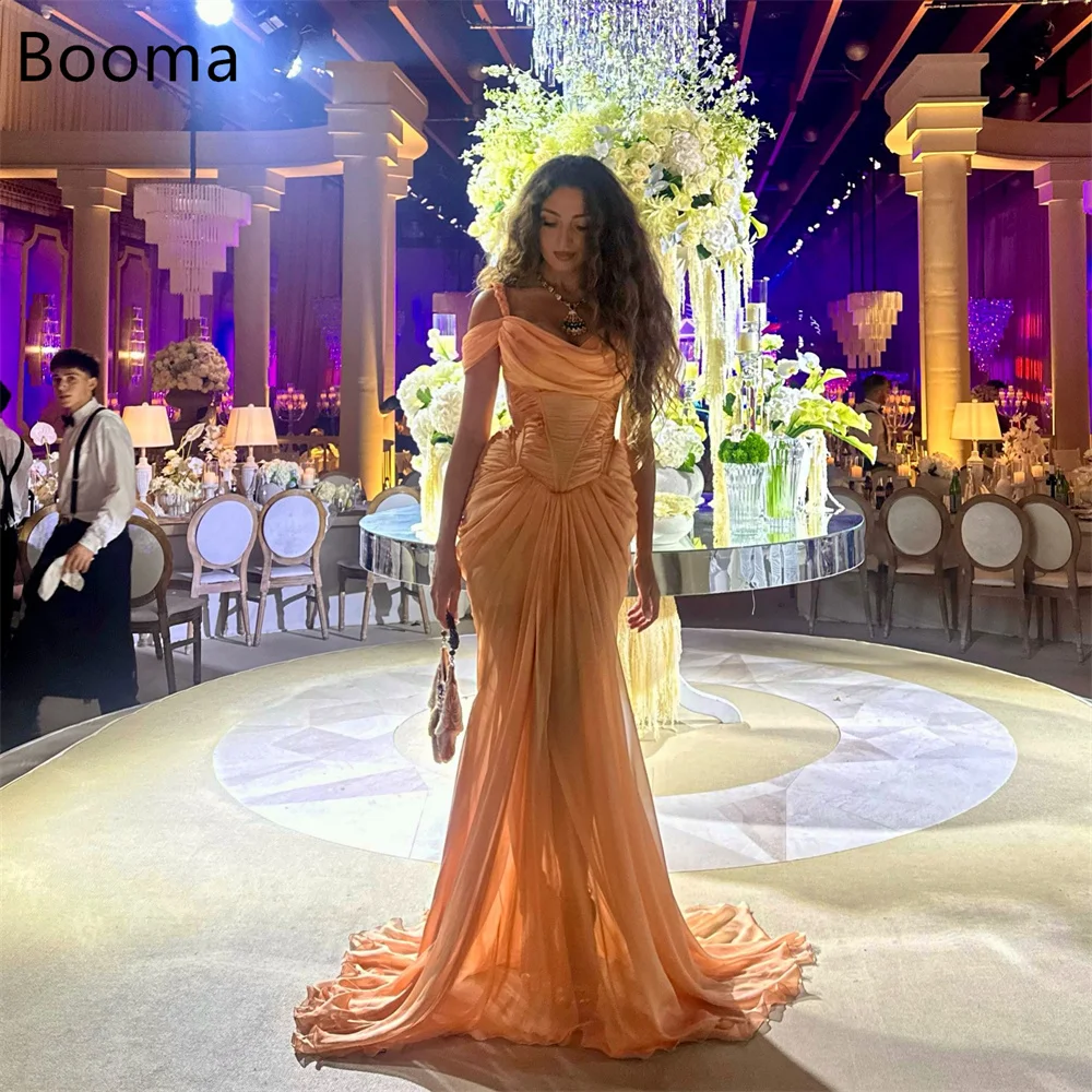 

Booma Sexy Mermaid Off The Shoulder Pleat Dresses Formal Party Gowns for Women Sleeveless Simple Prom Gown Customize
