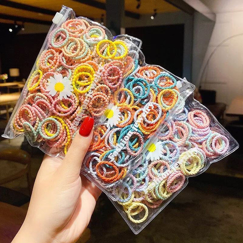 100/200Pcs Hair Ties Elastic Scrunchies Hair Bands Rope Kids Hair Accessories For Girls Gum Ponytail Holder Rubber Bands