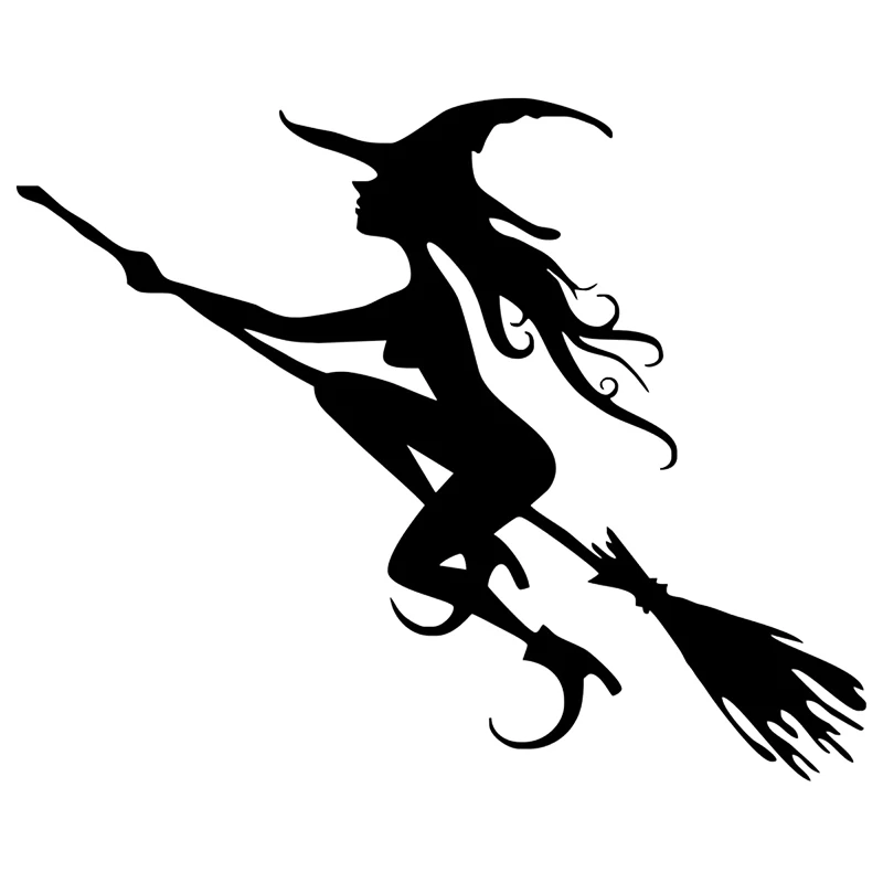 33709# Various Sizes Car Sticker Witch on Flying Broom Vinyl Decal Waterproof on Truck Bumper Rear Window Without Background