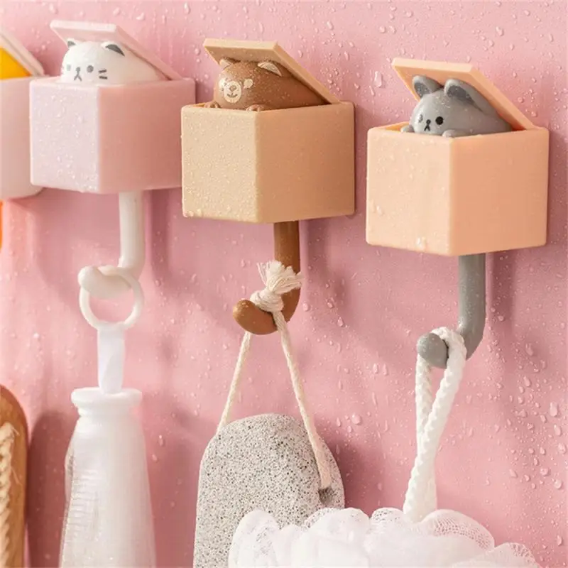 Cute Cat Wall Hooks Self Adhesive Bedroom Door Hangers Keys Towel Umbrella Coat Holder Rack Animal Home Bathroom Decoration Hook