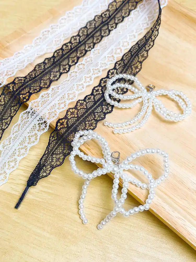 Sweet Lace Shoelaces for Women Girl Casual Shoes 2.9CM Width Flat Shoelace for Sneakers Black White Shoe Laces Accessorices