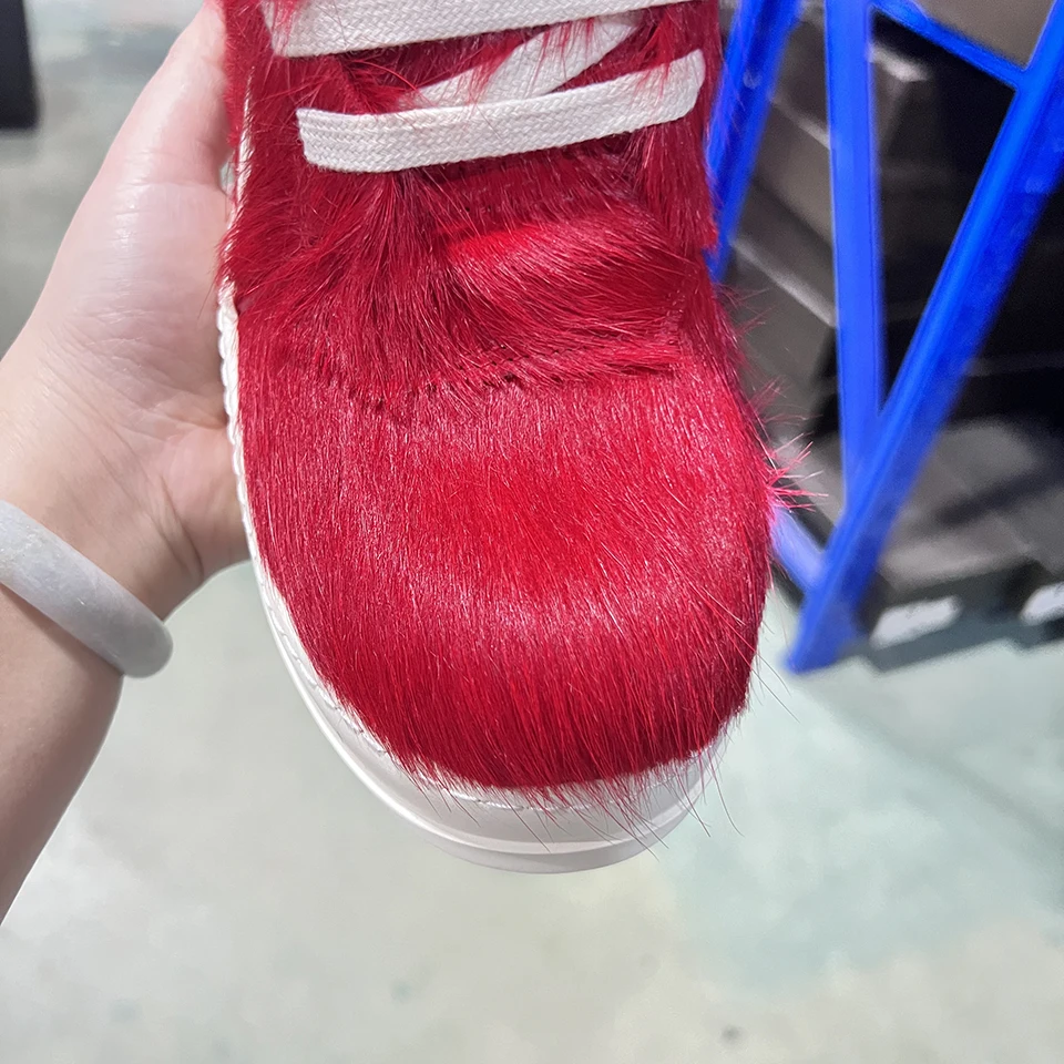 

Мужские и женские кроссовки Ro Men: красные, из конского волоса, высокие, повседневные, с перевернутым треугольным дизайном, на молнии, модные брендовые ботинки до щиколотки