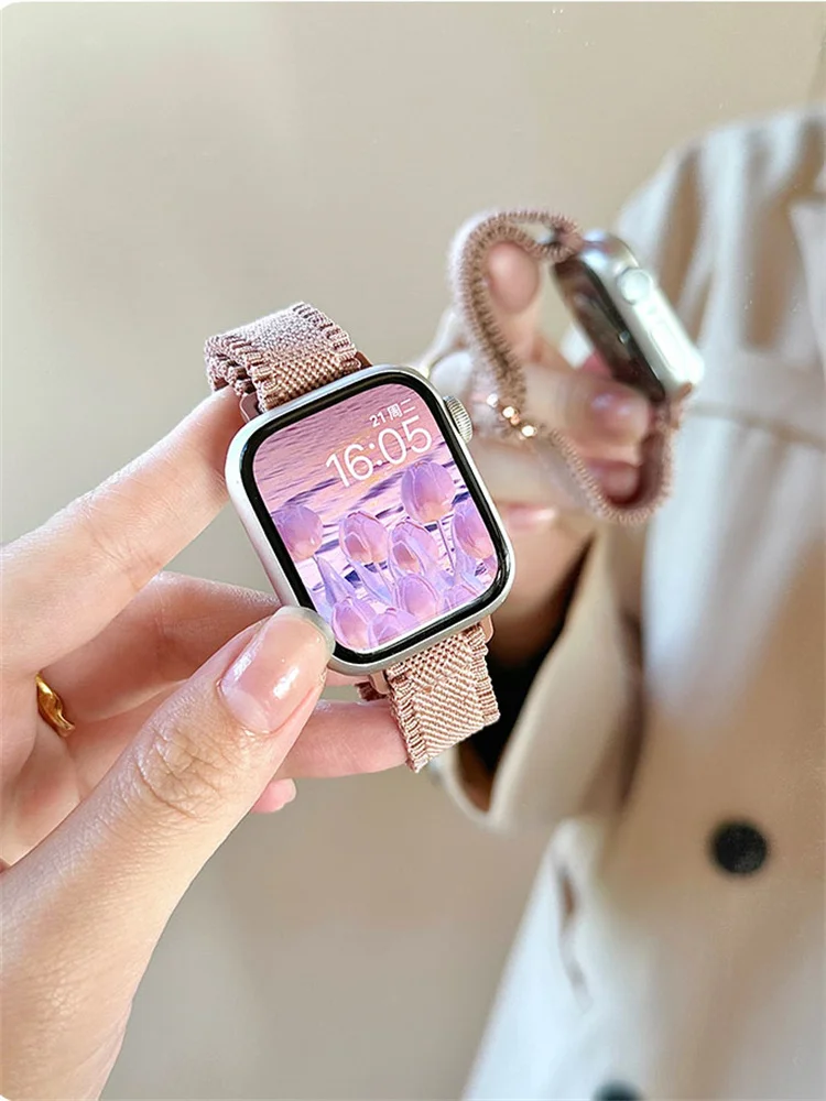 Cinturino elastico in nylon sottile carino coreano per cinturino Apple Watch 49mm 41 45mm 40 44mm 38 42 per iwatch Series 8 7 SE 6 5 Correa Band