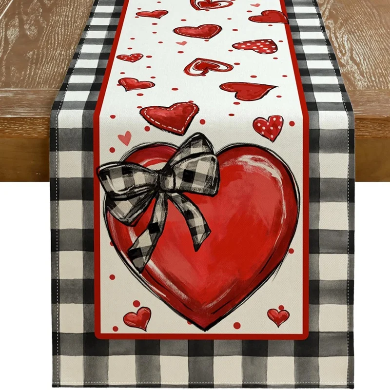 Red Heart Polka Dots Decorative Farmhouse Table Decoration For Kitchen Dinning 33 X 183Cm B 1 Piece