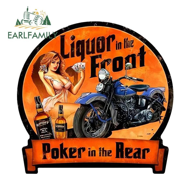 EARLFAMILY 13cm X 12.6cm Hot Girl Liquor Up Front Vintage Pinup Girl Sticker 3D Car Decal Waterproof Hood Protective Film