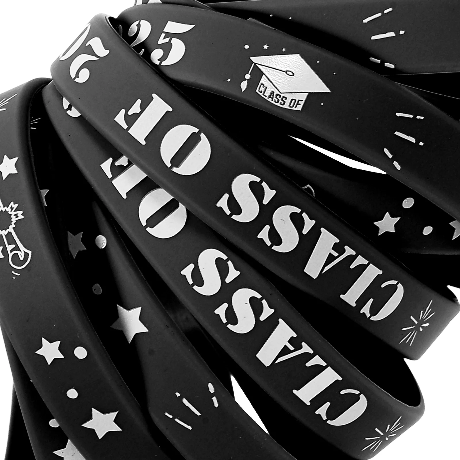 25 peças pulseiras reutilizáveis pulseira de formatura material escolar portátil preto para eventos