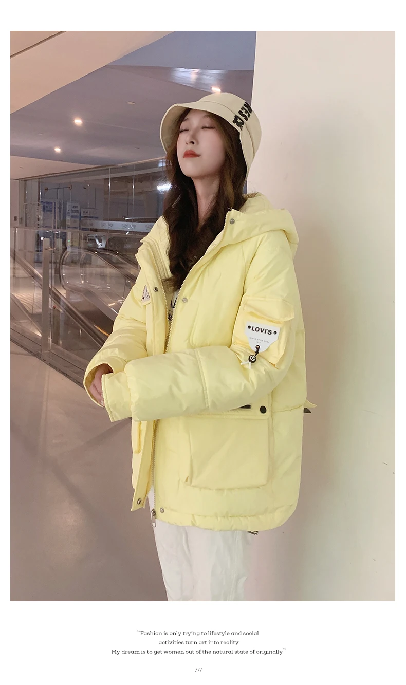 2022 Winter Down Cotton Jackets Women\'s Clothes Short Parkas Slim Hooded Warm Winter Coats Female Yellow Outerwear fp297