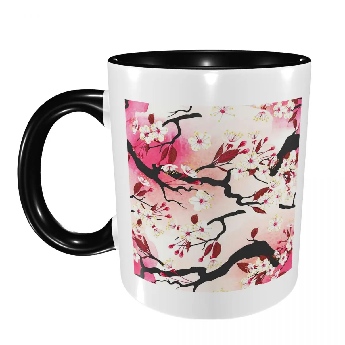 Blooming Sakura Branch Cherry Blossom Japanese Flower Mug Ceramic Coffee Cups Tea Mugs Milk Cup Drinkware Gifts for Woman Man