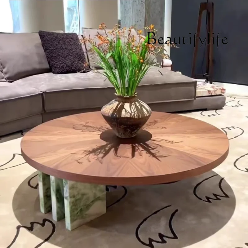

Medieval minimalist style round natural marble living room coffee table light luxury modern combination coffee table