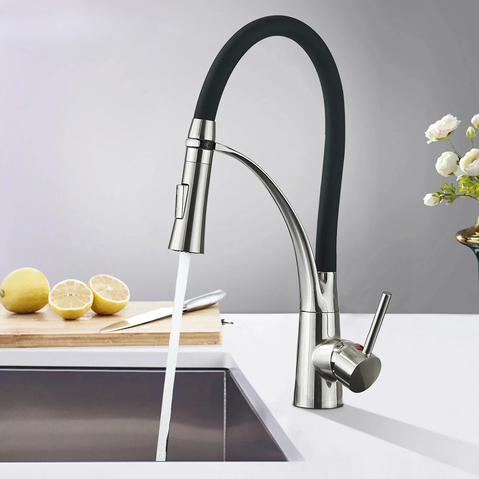 

Kitchen Faucets Single All Copper Single Handle Rotation Pull Out Sprayer Faucet Deck Mounted Sink Hot and Cold Mixing Tap