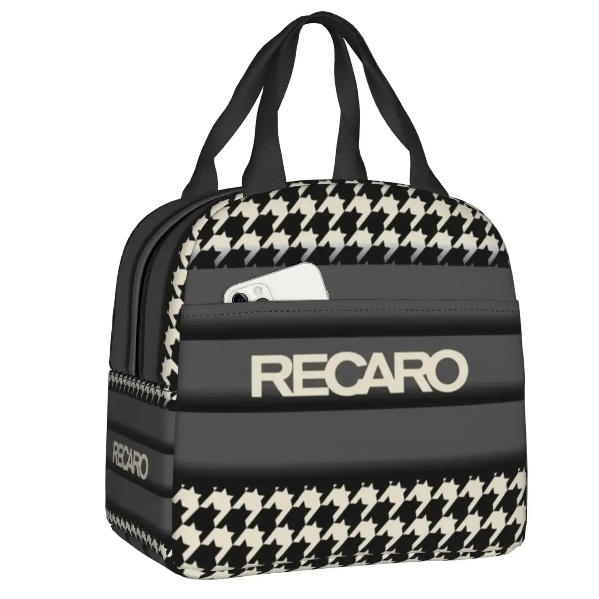 Custom Recaros Houndstooth Insulated Lunch Bags for Women Resuable Cooler Thermal Bento Box Work School Travel