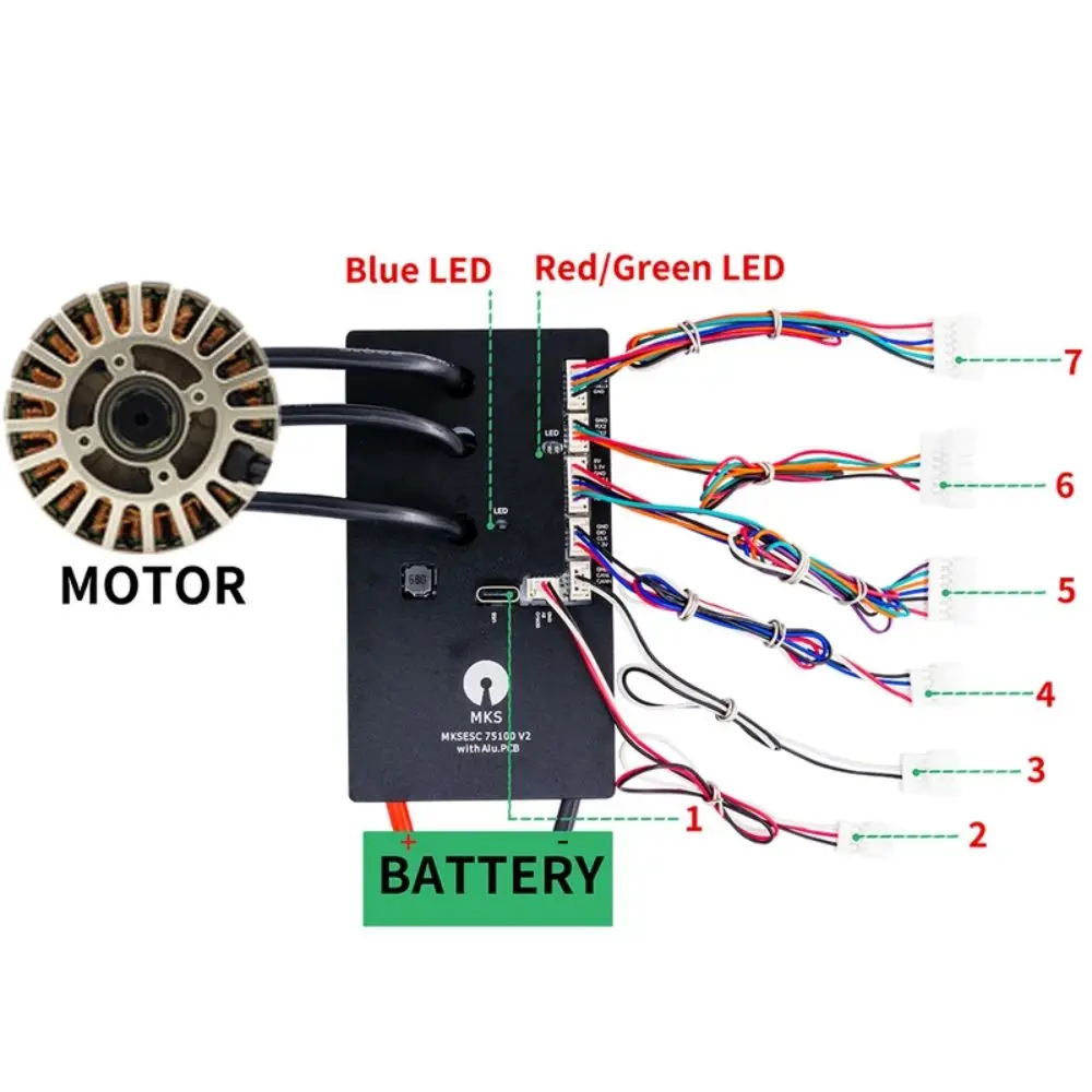 Imagem -04 - Controlador de Velocidade Makerbase para Skate Elétrico Scooter Ebike com Pcb de Alumínio Vesc 75100 v2 84v 100a