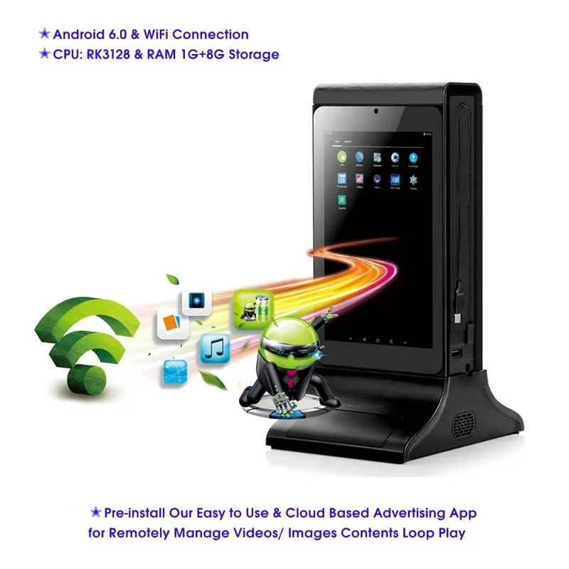 FYD-835SD مطعم سطح الطاولة حامل مزدوج الجانبين 7 بوصة واي فاي اللمس LCD الجدول الرقمي عرض إعلاني لاعب القائمة العرض