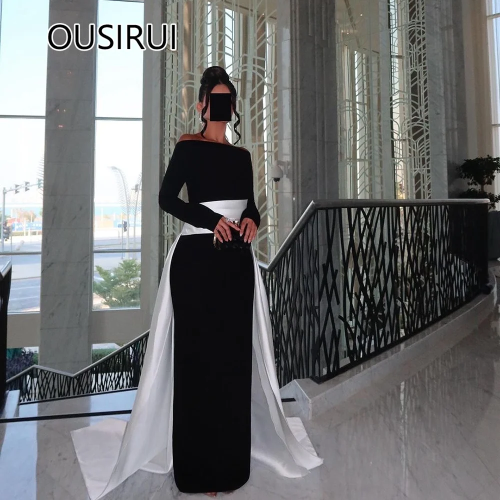 O-neck Satin Sheath Long Sleeve Formal Evening Bridal Gown Modest Long Evening Arab Dress with Trian Custom Made