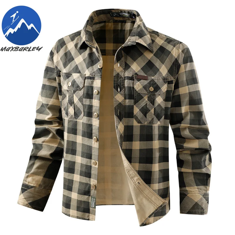 

2026 Classic Plaid Shirts Men Spring Autumn Hiking Hunting Thin Single Breasted Work Tops Outdoor Casual Long Sleeve Jacket Man