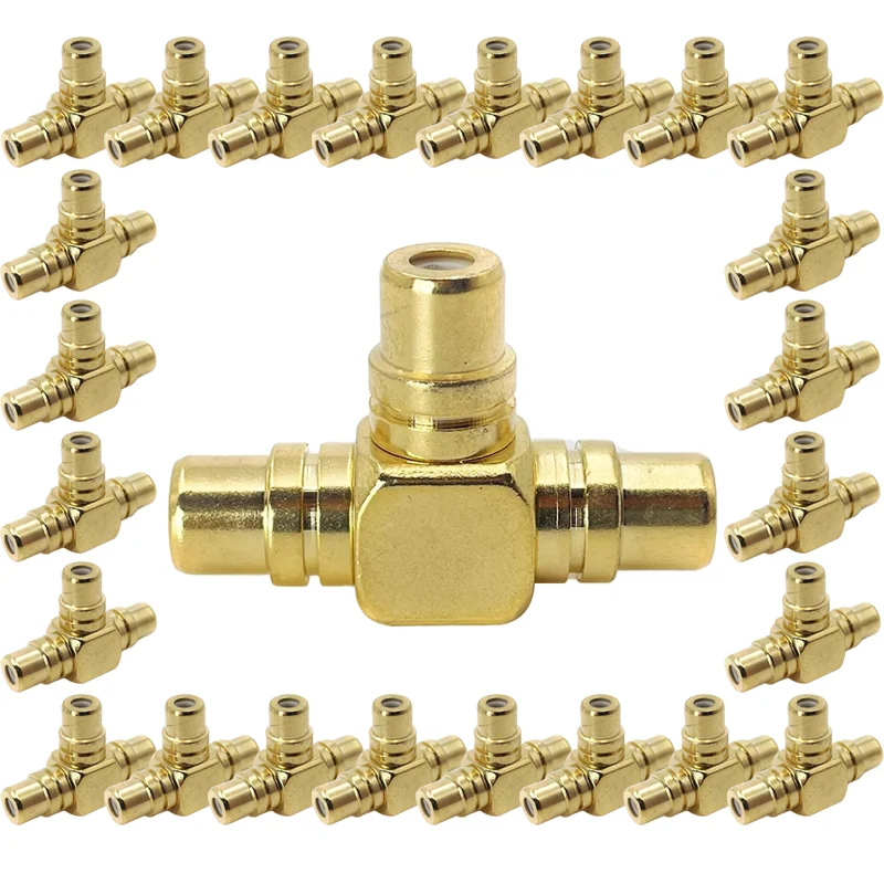 

2/4/8/16PCS Brass T Type RCA Socket Female To Dual Female Lotus Three Split One-in-two Extension Conversion RF RCA Connector