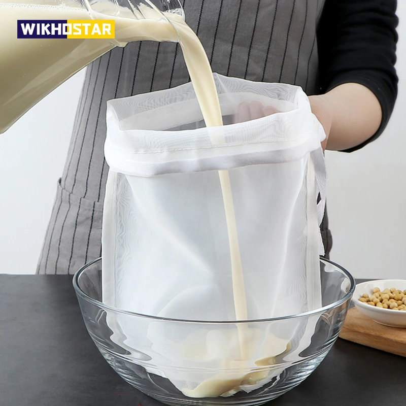 WIKHOSTAR Food Grade Nylon Filter Bag Reusable Nut Milk Bag 100/200/300Mesh Tea Beer Milk Coffee Oil Filtration Strainer