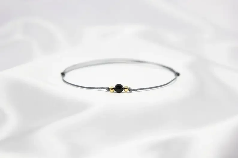 Black Tourmaline Simple Bracelet Delicate Adjustable Crystal daily protection Stone Rope bracelet