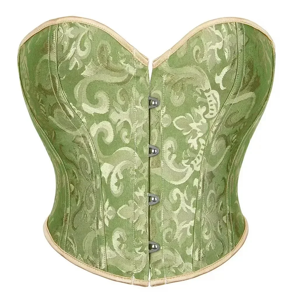 

Women Fashion Brocade Overbust Corset Crop Top Lace-Up Plastic Boned Bustiers Body Shaper Short Torso Sexy Kорсет
