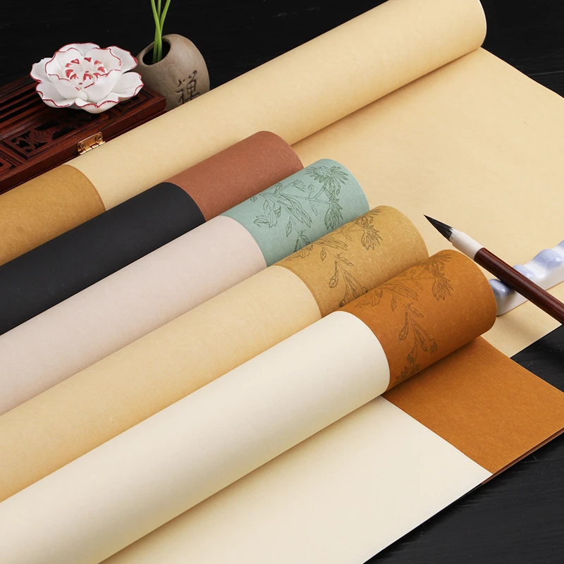 Batik Retro Half-Ripe Xuan Paper Chinese Calligraphy Brush Pen Writing Regular Script Official Script Creation Works Rice Paper