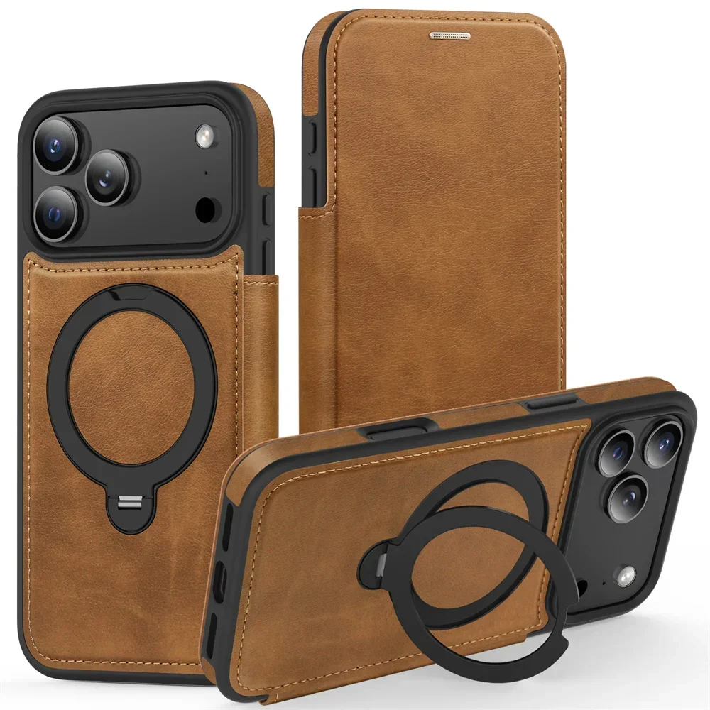 Flip-Leder-Magnet-Handyhülle für iPhone 18 17 16 15 14 13 12 11 Pro Max Air 16e Plus mit Magnet, Klappständer, Kartenfach und Geldbörse