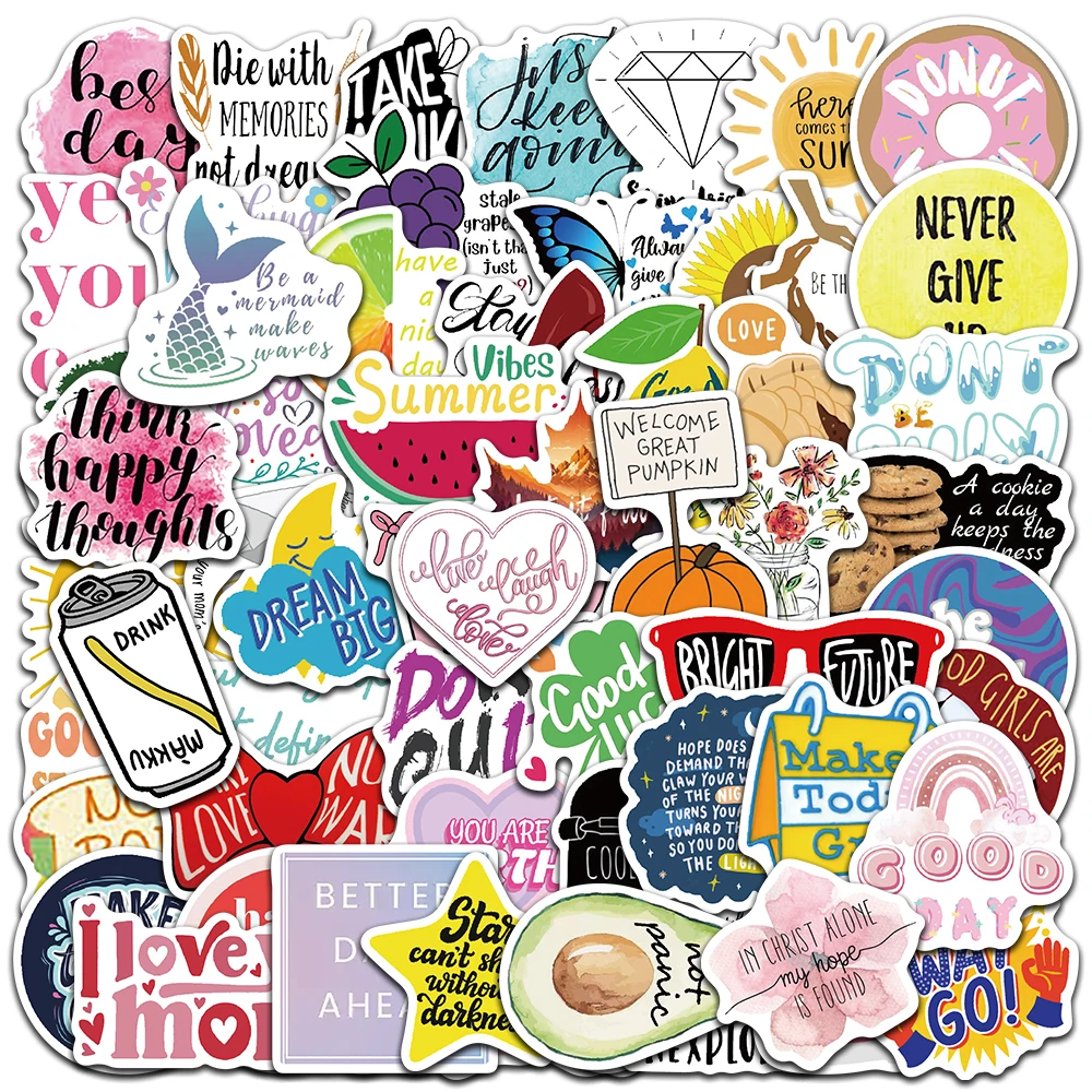 

50pcs Funny English Positive Inspirational Quotes Stickers Motivational Phrases Decals For Luggage Laptop Guitar Phone Decor