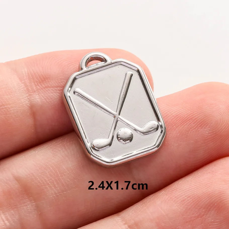 5 Stück/Set Sportanhänger aus Edelstahl: Golfschläger, Basketball, Fußball für Schmuckherstellung, Mode-Sport-DIY-Charms – Detail 11