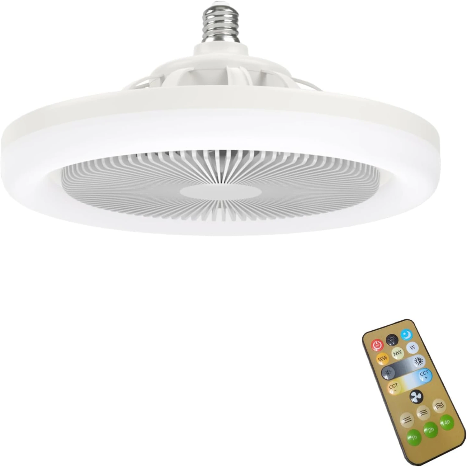 

Silver Remote Control 10 Inch Socket Ceiling Fan Light with Dimmable 3 Light Color, 3 Speed Mini Ceiling Fans for Kitchen Bathro