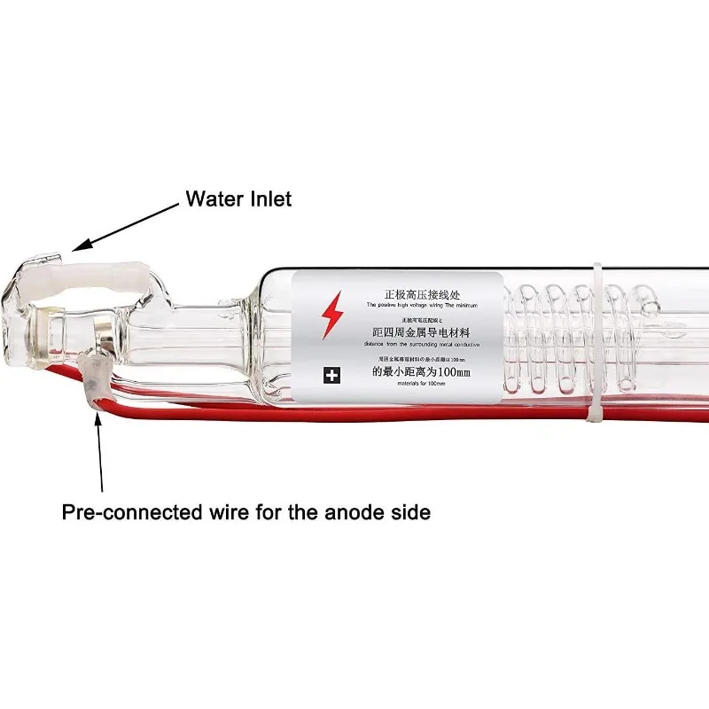 Tube laser CO2 60W, 1000mm de diamètre, 50mm, pré-connecté avec des fils enduits