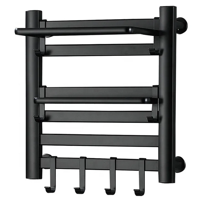 

Heating Towel Rack with Double Storage Shelf Warmer Bathroom Hydronic Towel Radiator Electric Heated Shower Rack
