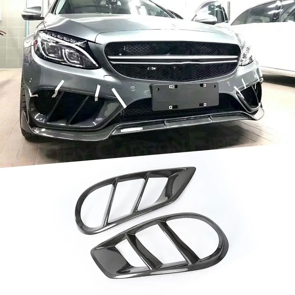 

For C Class Carbon Fiber Front Bumper Air Vent Cover Trim for Benz W205 C43 AMG C200 Sport 15-2018 Foglamp Mesh Grill FRP