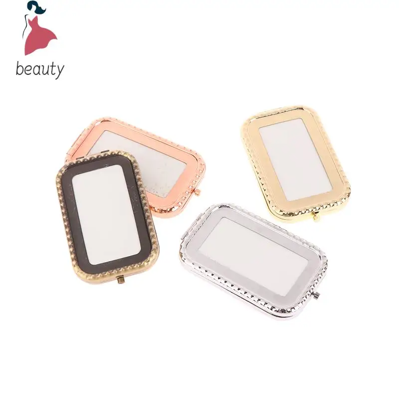 1Pc Crystal Makeup Mirror Portable Rectangle Folding Compact Mirrors Gold Silver Pocket Mirror Making Up For Personalized Gift