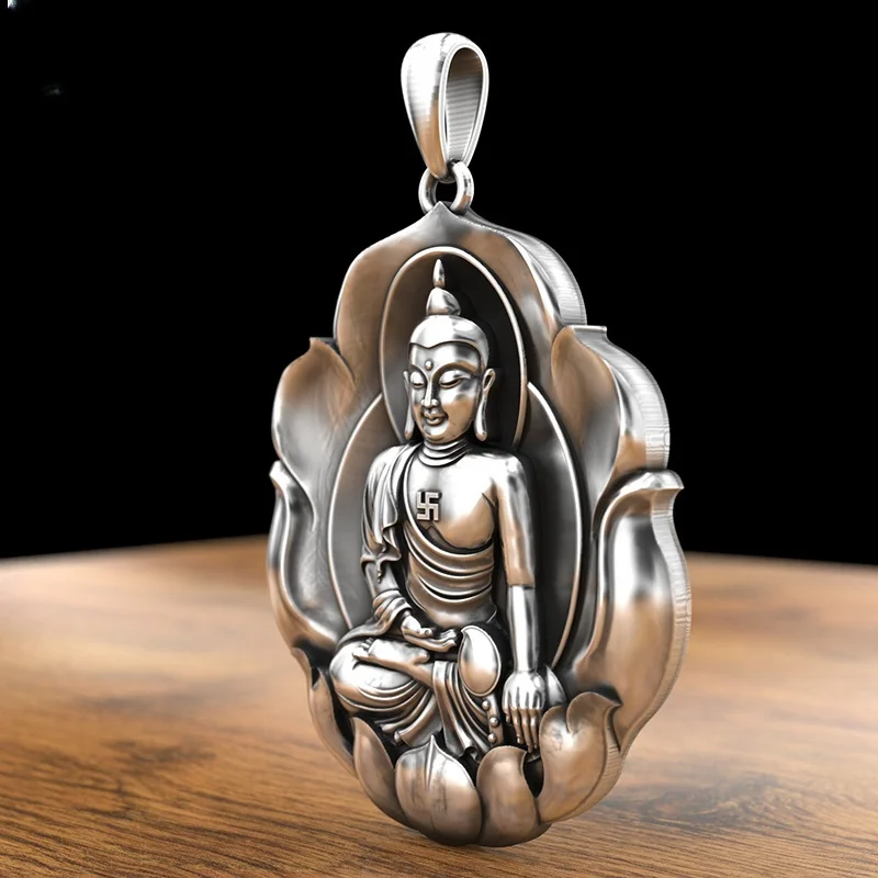 BOCAI S999 Sterling Silver Pendants for Women Men New Fashion Relief Shakyamuni Buddha Guardian God Amulet Jewelry Wholesale